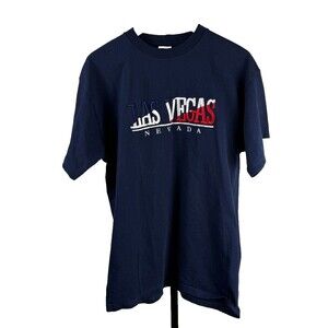 Las Vegas Blue T-Shirt Red White Embroidered Short Sleeve Tee Men’s Large Cotton